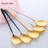 4PCS Gold Flatware Stainless Steel Korean Soup Long Handle dessert Stirring Spoons tableware customized 220621