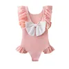 Pink Bowknot Summer Fashion Girls Badkläder Baby One Piece Swimsuit Kids Clothing Plaid kläder 80120cm8518005