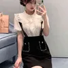 black skirt handmade pneumatic drill versatile strap high waist design short autumn NEW