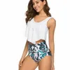 Strandbadebekleidung Badeanzüge Frauen Bikini Zweiteilige Badeanzüge Rüschen Volant Top mit hoher Taille Bottom Tankini-Sets Set J6na #