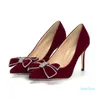 Robe chaussures délicates femmes bordeaux rouge pour mariage mariée faux suède pompes femme stiletto talons hauts cristal bowknot Tacones MujerDre