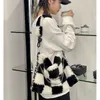 Evening Bags Checkerboard Design Women Soft Plush Shoulder Bag Fashion Ladies Faux Fur Chain Handbags Large Capacity Female Furry Tote BagsE