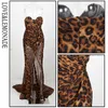 LOVE & LEMONADE Deep V Neck Cross Brown Leopard Chiffon Slim Long Dress LM81352 Summer Dress 220507