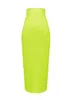 Mulheres Candy Cor Sexy Neon Verde Verde Laranja Amarelo Midi Joelho Comprimento Bandage Saia Faldas Faldas 78cm 220322