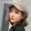 2021 New Artist Beret Hat For Women Female Winter Fashion Plaid Wool Thick Berets Painter Octagonal Hats Caps J220722