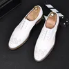 New Designer Men's White Brogue Pointed Leather Dress Party Prom Shoes Homecoming Wedding Evening Footwear Zapatos Hombre