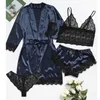 레이스 브래지어 팬티 잠옷 반바지 Loungewear 4Pcs 세트 여자 홈 nightdress 세트 속옷 편안한 부드러운 하루 느슨한 잠옷 피부 친화적 인 섹시한 잠옷