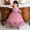 Girl's Dresses Handmade Flowers Children Summer Tutu Wedding Birthday Party For 6M-4 Years Kids Gown Costume ClothingGirl's