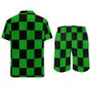 Tute da uomo Uomo Nero Verde Bicolore Fitness Outdoor Uomo Imposta a maniche corte Mod Checkers Camicia casual Set Graphic Short Novità