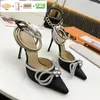 Women Shoes Pumps High Heels Slides Designer Luxury Dress Silk Satin Double Bow Crystal Black Reflective Red Wedding 10Cm Party Slippers Top Sandal Machs 100 With Box