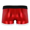 Christmas Mens Gay Underwear Santa Claus Tight Boxer Shorts Faux Leather Printed Belt Pattern Cosplay Come Sissy Underwear G220419