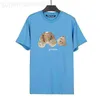 Angel T-shirts Palm Trendy Decapitated Teddy Bear Print T-shirt Loose Men's and Women's Wear Letter Short Sleeve 11q1