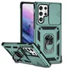Camera Slide Full Cover Phone Cases for Samsung Galaxy S20 FE S21 Plus A32 A52 A52s A72 A12 A42 A31 A02S A03S 4G A22 13 12 11 Metal Finger Ring Strap Holder Stand