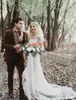 2022 New Boho Country Wedding Dresses Bridal Gown Scalloped V Neck A Line Lace Applique Front Long Sleeves Sweep Train Custom Made Plus Size Vestidos De Novia C0601G32