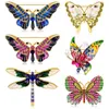 Épingles Broches Libellule Papillon Broche Émail Insecte Broche Strass Pour Femmes Faux Cristal Diamant Revers Clip Broche Costume Bijoux amyTJ