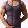 Sexy mannen tanktops met transparante mesh -stof zie hoewel mesh mouwloze ademende transparant strakke vest 220527