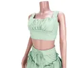 Women Summer Two Piece Pants Sexy Outfits Tank Crop Top and Ruffle Bodycon Shorts Club Set