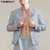 Mannen Blazer Bloem Geborduurde Open Stitch Revers Lange Mouwpakken met Riem Streetwear Fashion Casual Jassen S-5XL Incerun 220409