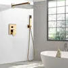 Golden Shower Set 8/10/12" Square Rainfall Shower Faucet Wall Mount Bathroom Faucet Concealed shower Mixer Set Bathtub Tap