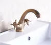 Bathroom Sink Faucets Antique Brass Dual Cross Handle Single Hole Vessel Faucet Mixer Tap Lnf250