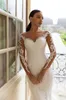 Mermaid Wedding Dresses with Detachable Train Sheer Neck Appliqued Lace Bridal Gowns robes de mariee Plus Size