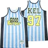 Film kolej basketbol iyi burger 97 Kel Mitchell Jersey Takımı Renk Beyaz Şerit Hiphop Spor Hayranları Lise Hip Hop Üniversitesi Nakış ve Dikiş