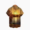 Men's Casual Shirts Men's 3D Printed Shirt Retro Forest Street Clothes Short Sleeved Buttons Harajuku Lapel Hawaiian SummerMen's