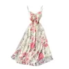 Summer Beach Chiffon Dress Women Sexy Backless Bandage Bow Long Robe Elegant Ladies Floral Print Dresses Vestidos Mujer 220514