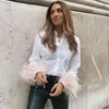 Camicette da donna Camicie Polsini con piume da donna Y2k Manica lunga Colletto rovesciato Top da donna Bianco Solido Elegante camicia femminile con bottoni 2022Wome