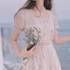 Платье корейская леди элегантная винтажная DRES Casual Floral Design Sexy Midi платья Вечерние кружевные летние шик 220516