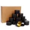Boîtes de rangement bacs 4 oz de luxe rond des pots de bougies noirs avec couvercle de récipient en volume