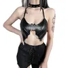 Canottiere da donna Canottiere da donna Estetica gotica scura Crop Top Punk Divertente a forma di pipistrello Orlo irregolare Scollo all'americana Senza maniche Canotta nera