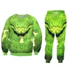 Trend Mens Tshirt Vest Shorts Suit Casual Green Snake 3D Body Printing Clothing Leverantör Partihandel 220623