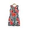Summer Sleeveless Round Neck Dress Red Floral Print Beading Sequins Short Mini Elegant Casual Dresses 22Q242142