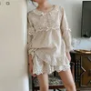 Summer Women's Flower Embroidery Linen Pajama Sets Tops+Shorts.Vintage Ladies Girl's Pyjamas set.Victorian Sleepwear Loungewear 220329