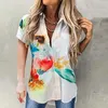 Blouses feminina camisas de verão Vintage Retro Retro Tops Floral Botão frontal Cardigan Bolsos de manga curta Turn Down Collar White