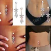 Moda Cerrahi Paslanmaz Çelik Göbek Piercing Kristal Zirkon Yaprak Çiçek Belly Button Yüzükler Kadınlar için Vücut Takı