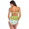 Conjunto de roupa de banho feminina Leaf Beach Biquíni estilo split com babados cintura alta saia maiô roupa de banho tankinis mini