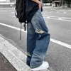 Versione coreana di ins hip-hop high street hipsters angosciati vecchi jeans dritti strappati uomini casual pantaloni larghi larghi a gamba larga G0104