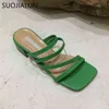 Suojialun 2021 Kvinnor tofflor Fashion Green Ladies Flat Heel Slides Summer Outdoor Beach Slip On Sandal Shoes Female Flip Flops 220627