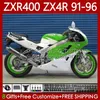 Body Kit For KAWASAKI NINJA ZXR 400 CC ZX-4R ZXR400 91 92 93 94 95 96 Cowling 138No.16 ZX4R 400CC ZX 4R ZXR-400 1991 1992 1993 1994 1995 1996 ABS Full Fairings Green white