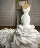 Élégant sirène robes de mariée 2022 chérie plis volants jupe à plusieurs niveaux organza personnalisé chapelle train formelle robes de mariée robe de novia B0623G02