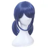 L-e-mail peruca de cabelo sint￩tico marinette cosplay azul escuro duplo rabo cavalo em linha reta halloween resistente ao calor220505