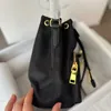 Designer Luxury Duet Triangle Renylon Bucket Bag Liten Triangle Logo Black DrawString Cross-Body Nylon Leather Handle Bags 1BH038269H