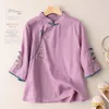 الملابس العرقية Cheongsam Women's Plus Size Short Tops 2022 Summer Cotton Linen Embrovery Closing Slim Fit Style Qipao قمصان Qipao