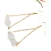 Boucles d'oreilles faites à la main en chaîne plaquée or en pierre de cristal naturel irrégulier pour femmes fille fête Club bijoux de mode