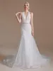 Abito da sposa classico a sirena con scollo all'americana e spalle scoperte Tulle Abito da sposa elegante Abito estivo in pizzo bianco con perline Abito lungo Vestidos De Novia CPS1993