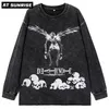 Death note Oversize Washed Long Sleeve Tshirt Streetwear Harajuku Vintage Retro skulls Graphic Printed T Shirt Men Spring tops 220325