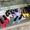 SUOJIALUN 2021 Nuove Donne Pantofola di Marca Fibbia Punta a punta Slip On Ciabatte Scarpe da Donna Sottile Tacco Basso Al di Fuori Presentazioni Aziende Produttrici Giochi Sandalo Femminile 220627