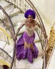 2022 Plus La Taille Arabe Aso Ebi Violet Sirène Sparkly Robes De Bal Dentelle Perlée Soirée Formelle Deuxième Réception Anniversaire Robes De Fiançailles Robe ZJ770